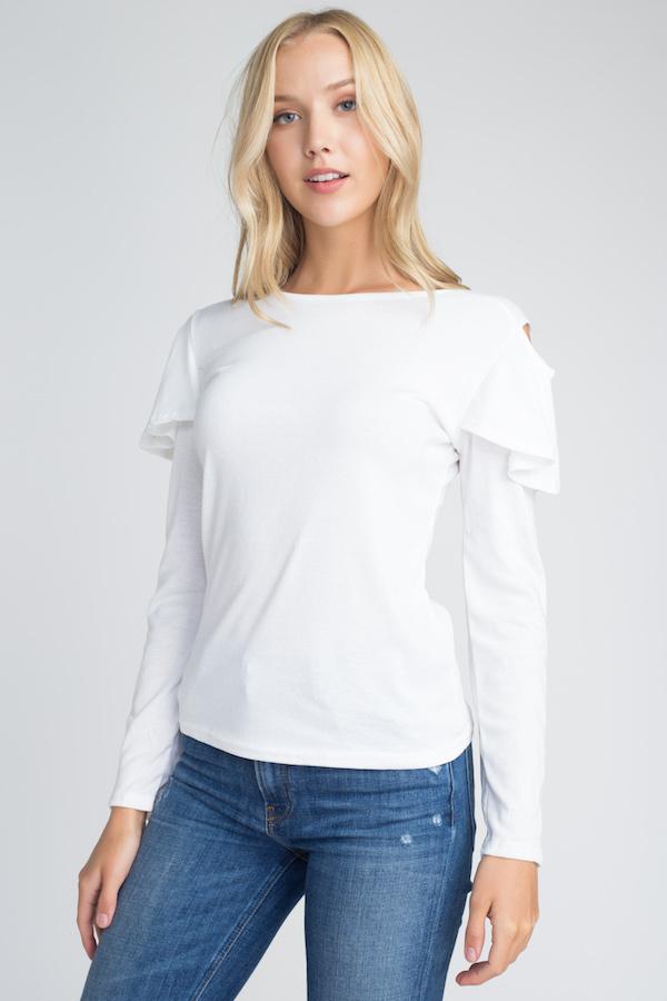 Women's Cold Shoulder Ruffle Long Sleeve Top