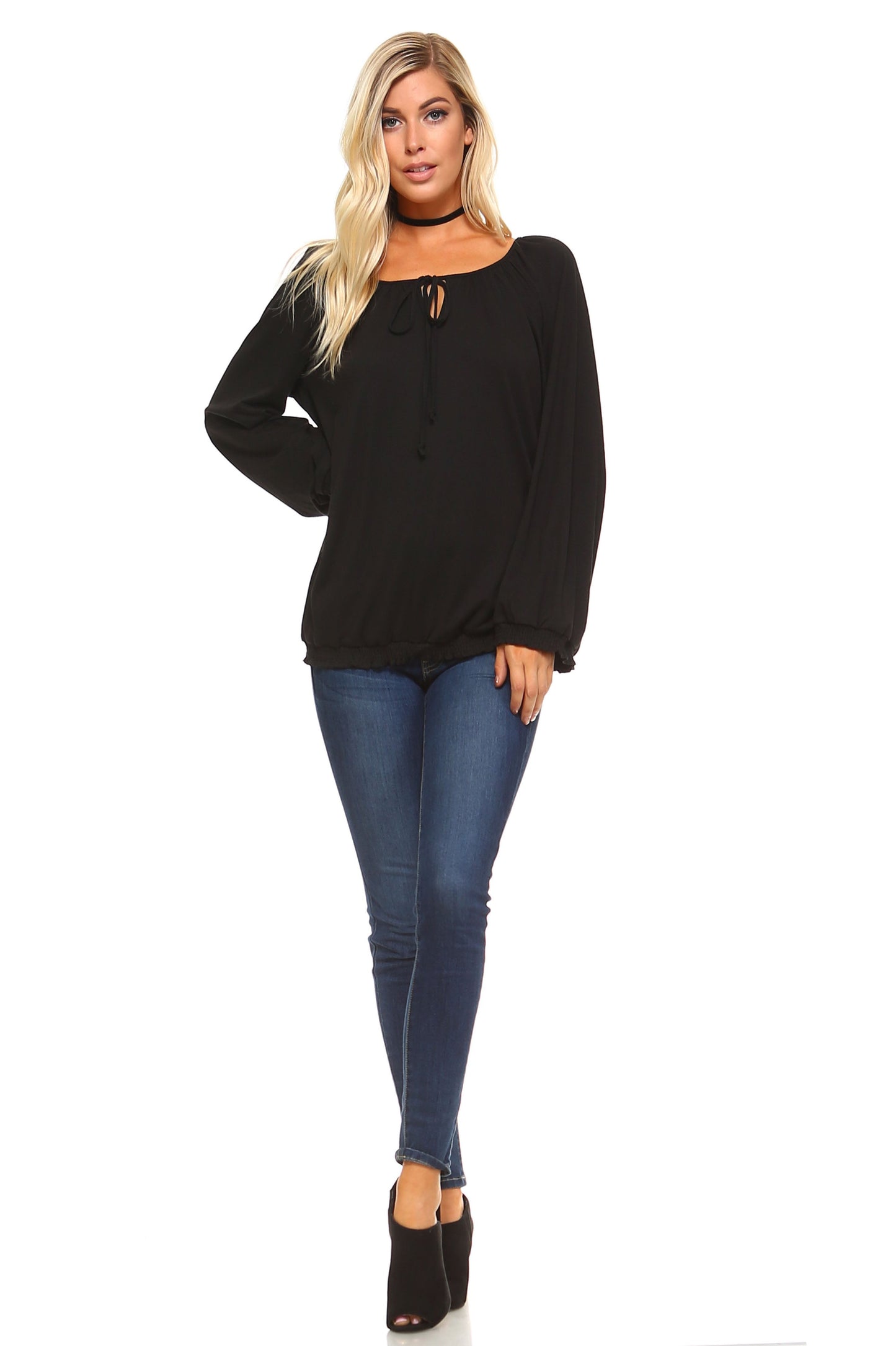 Women's Long Sleeve Solid Peasant Top