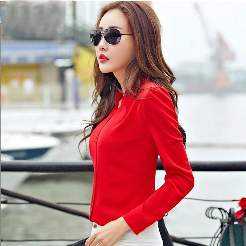 Long Sleeve Shirt Women Autumn Clothing Fashion Slim Chiffon Blouse V