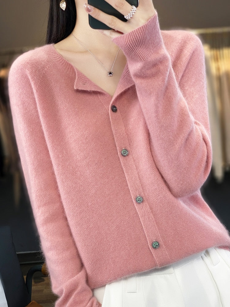 Long Sleeve Cashmere Women Knitted Sweaters 100% Pure Merino Wool