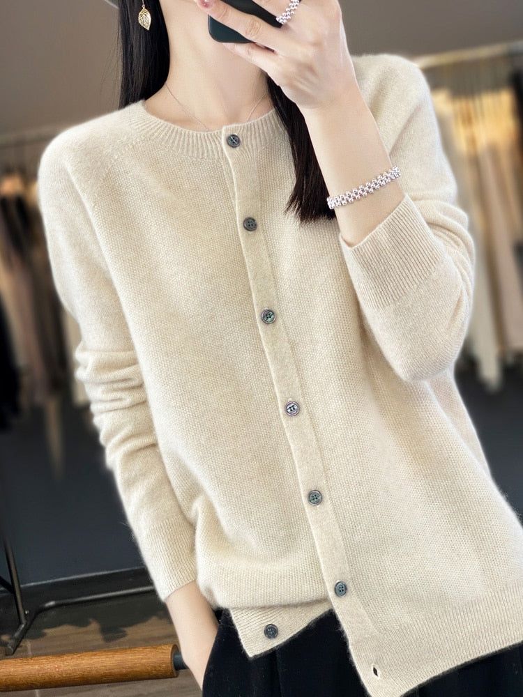 Long Sleeve Cashmere Women Knitted Sweaters 100% Pure Merino Wool