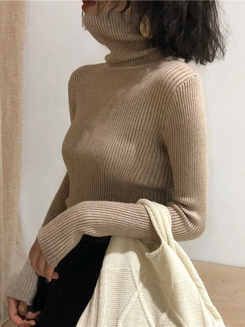 Turtleneck Sweater Womens 2024 Autumn Winter Tops Korean Slim Women