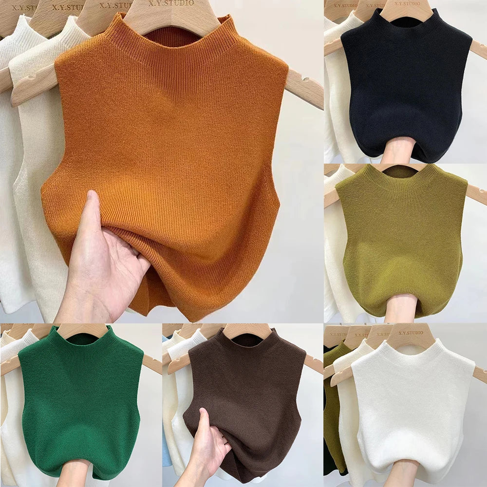 Women's Vest Tank Top Solid Color Knitted Tees T-Shirt Top Cropped Top