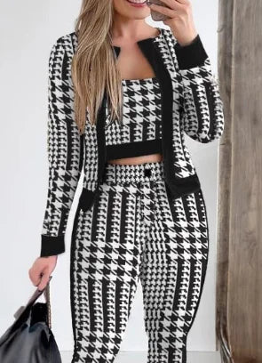 Sets Outifits Women 2024 Spring Autumn 3 Piece Set Plaid Print Crop