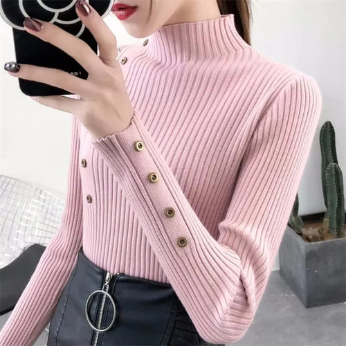 2024 Autumn Knitted Slim Women Sweaters Solid Female Cotton Soft