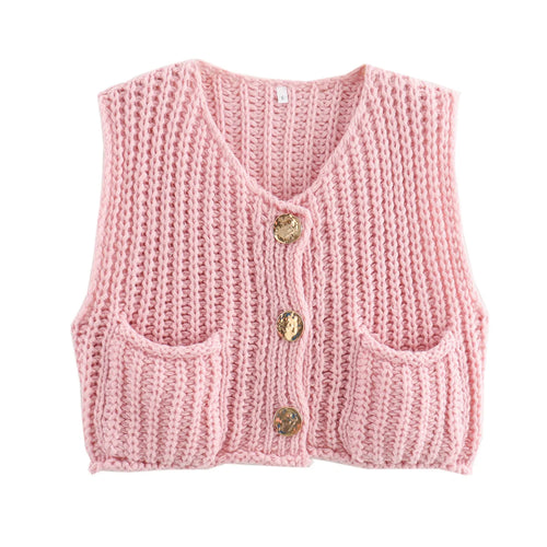 TRAF Spring Women's Knitted Vest Elegant Fashion Women Knit Vest