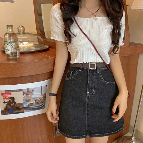 1pc Summer Korea Design Sexy Style Off Shoulder Shirt Fashion Solid