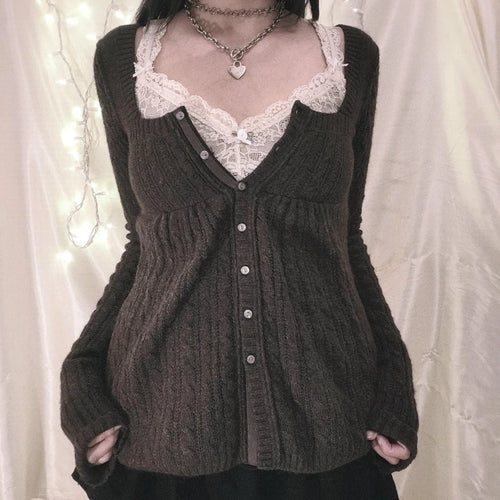 00s Aesthetic Kawaii Knitwear T-shirt Women Clothes Coquette Grunge