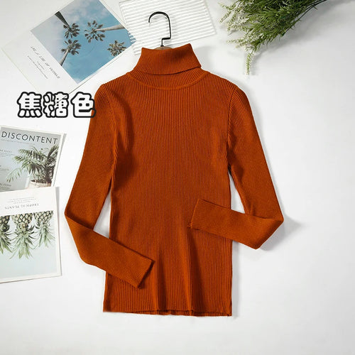 2024 Simple Women Turtleneck Sweater Winter Fashion Pullover Elastic