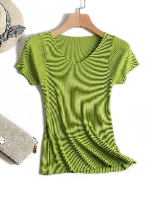 Pullover knitted Short Sleeve knitted Sweater Women Spring Summer Slim