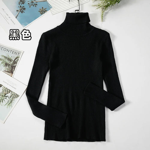 2024 Simple Women Turtleneck Sweater Winter Fashion Pullover Elastic