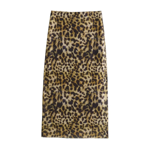 Women Leopard Tulle Midi Skirt 2024 Summer Fashion High Waist