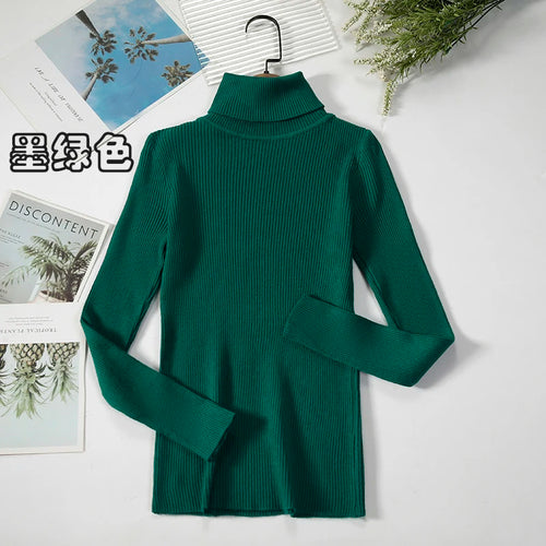 2024 Simple Women Turtleneck Sweater Winter Fashion Pullover Elastic