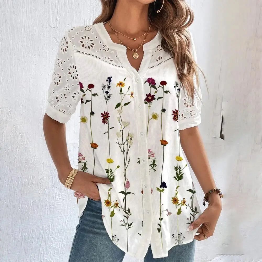 Temperament Casual Lace Woman Shirt Fashion Loose Shirt Woman Elegant