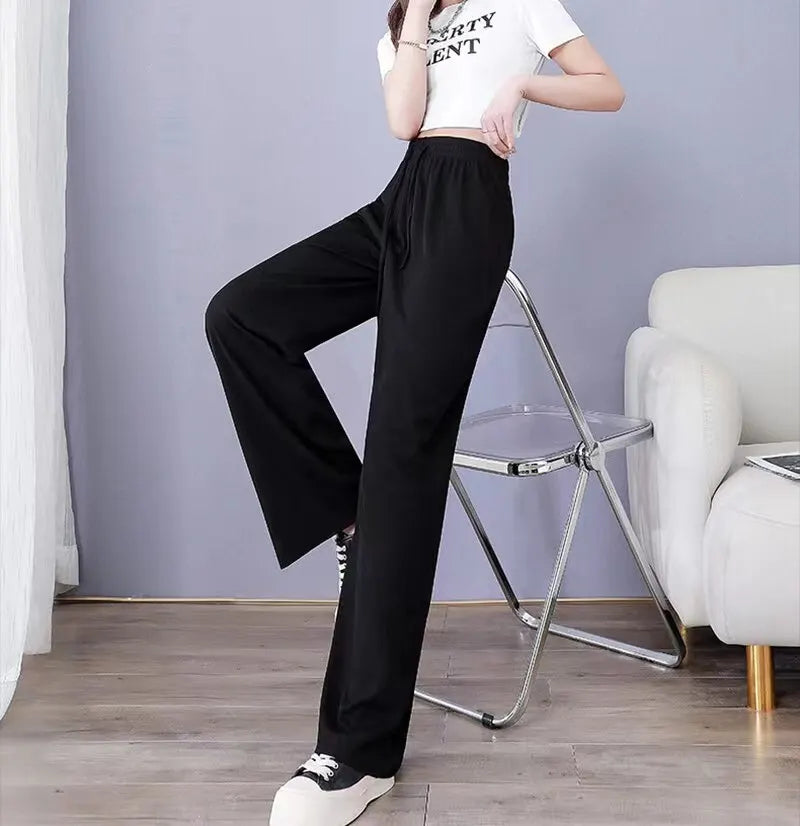 Women Pants Spring Summer Ice Silk Wide Leg Pants 2024 High Waist