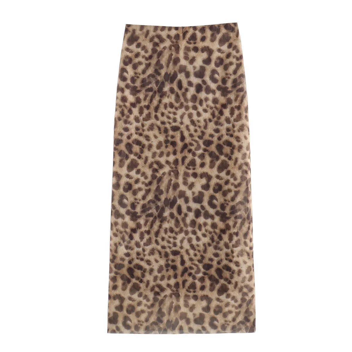 Women Leopard Tulle Midi Skirt 2024 Summer Fashion High Waist