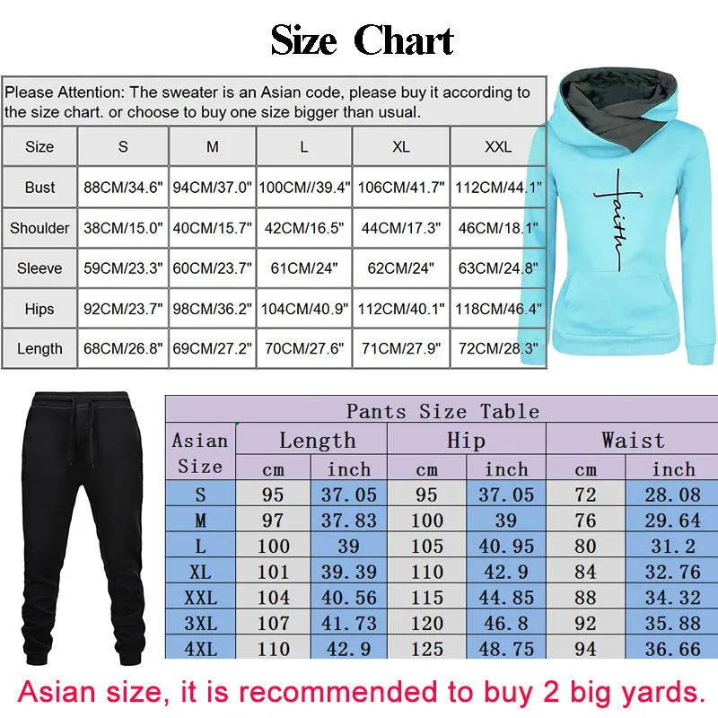 Woman Tracksuit Two Piece Set Winter Warm Hoodies+Pants Pullovers