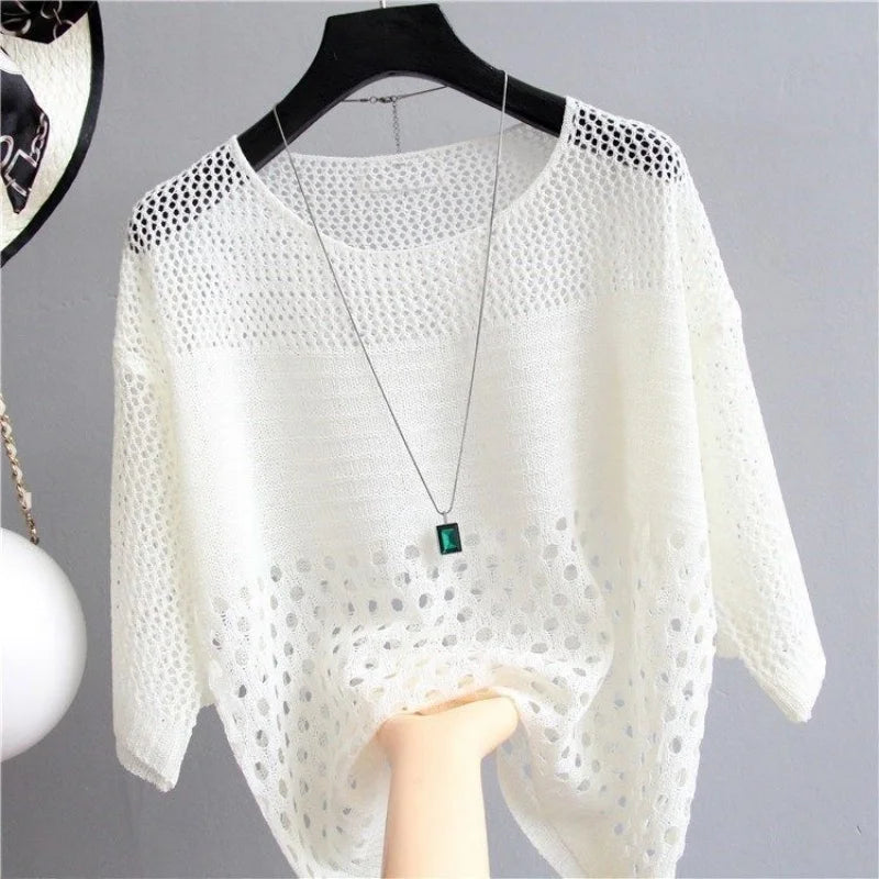 Spring and Summer New Ice Silk Knitted Vest Top Hollow Out Thin