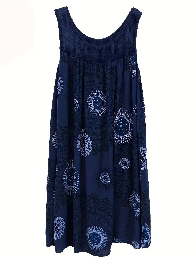 Plus Size 1XL-8XL Women's Sleeveless Dress Lace Panel Printing