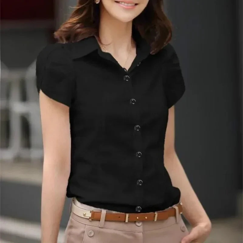 Women's Shirt 2024 Summer Women Top Female Black White Shirts Office