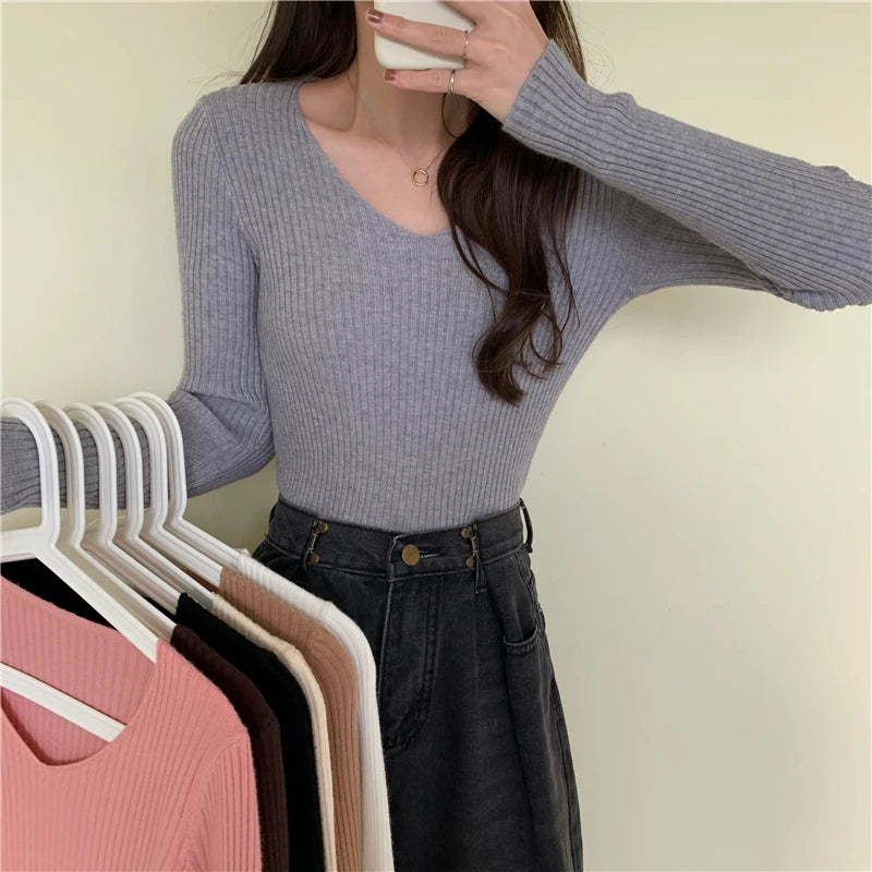 2024 Autumn Winter Women Sweaters Casual Long Sleeve Knitted Pullover