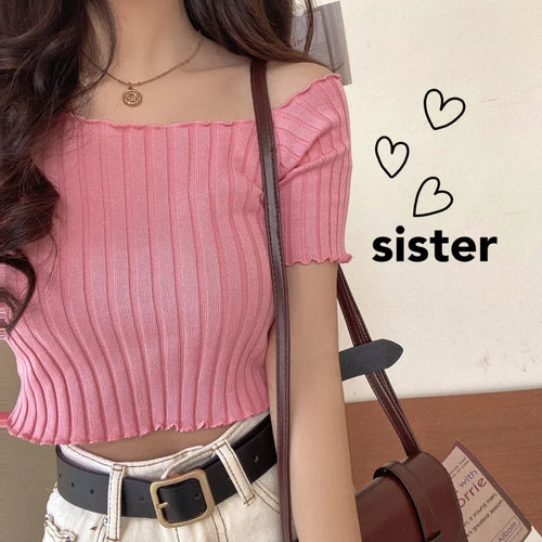 1pc Summer Korea Design Sexy Style Off Shoulder Shirt Fashion Solid