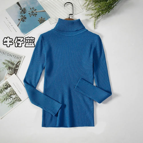 2024 Simple Women Turtleneck Sweater Winter Fashion Pullover Elastic