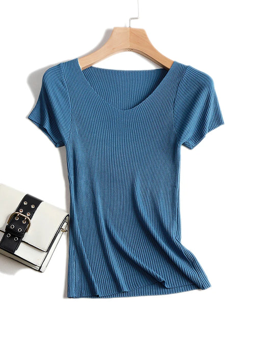 Pullover knitted Short Sleeve knitted Sweater Women Spring Summer Slim