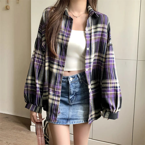 Plaid Shirt Women Autumn Long Sleeve Top Female Vintage Fashion Single