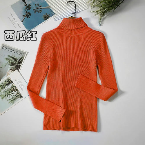 2024 Simple Women Turtleneck Sweater Winter Fashion Pullover Elastic