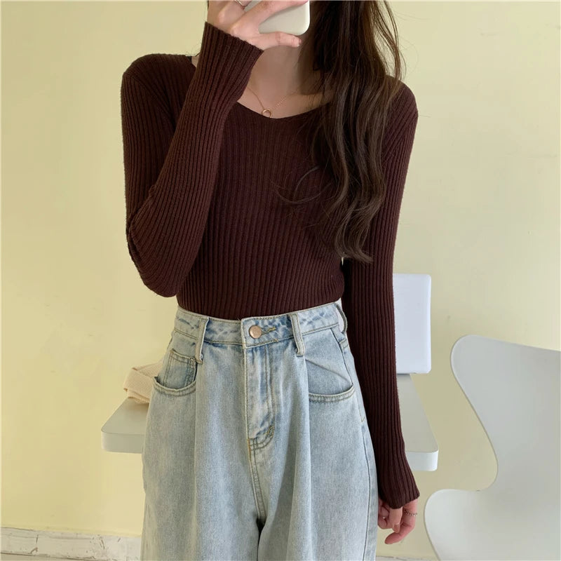 2024 Autumn Winter Women Sweaters Casual Long Sleeve Knitted Pullover