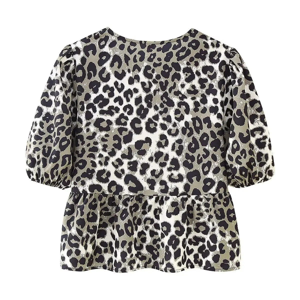 Summer Shirt With Strap Lace-up Leopard Blouse Puff Sleeve Crop Top