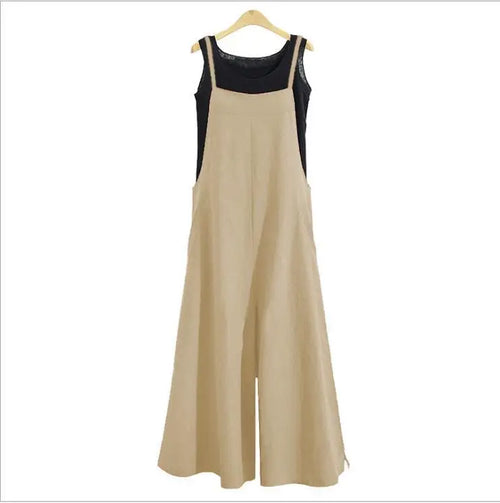 Women Straps Jumpsuit Summer Solid Color Wide Leg Pants Dungaree Bib