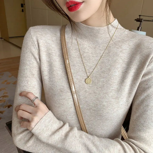 Autumn Turtleneck Sweater Women Fashion Stretch Tops Women Knitted