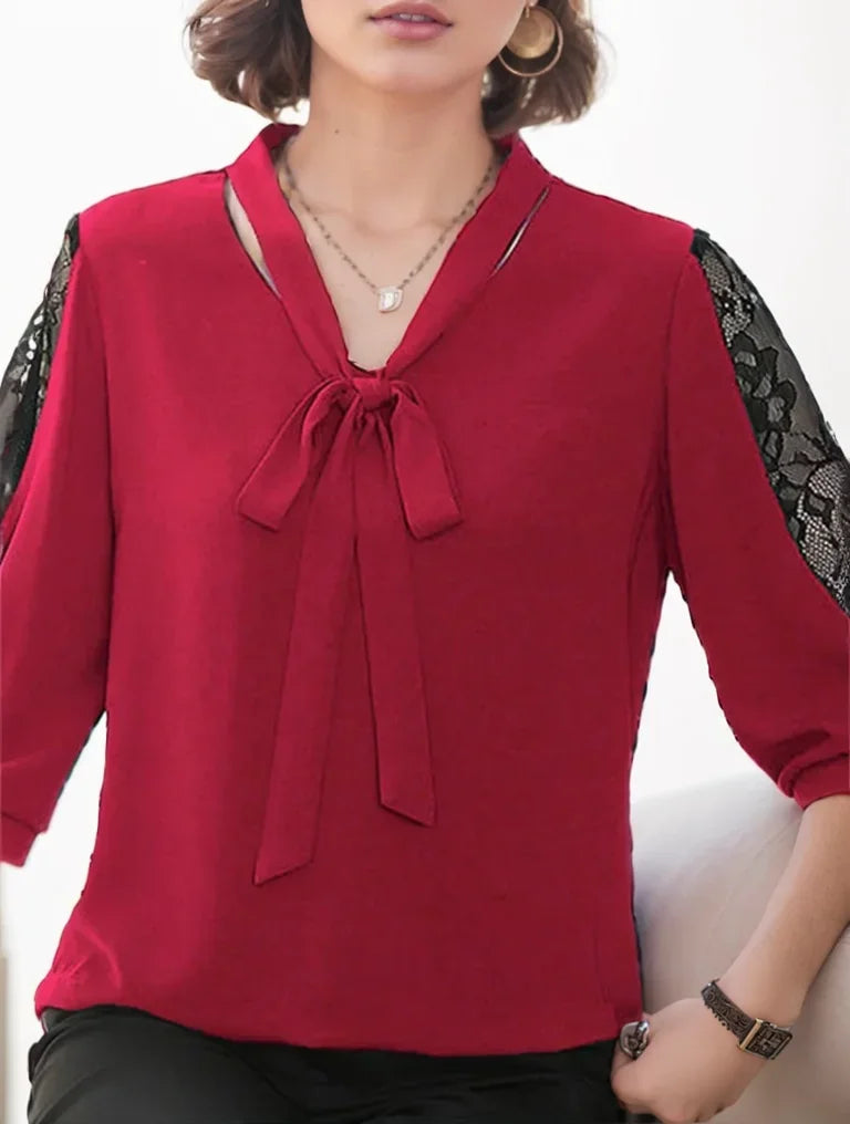 Women Spring Summer Style Blouses Shirts Lady Casual Half Sleeve Bow