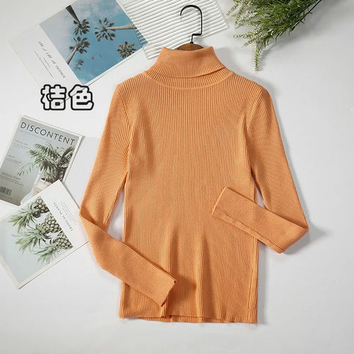 2024 Simple Women Turtleneck Sweater Winter Fashion Pullover Elastic