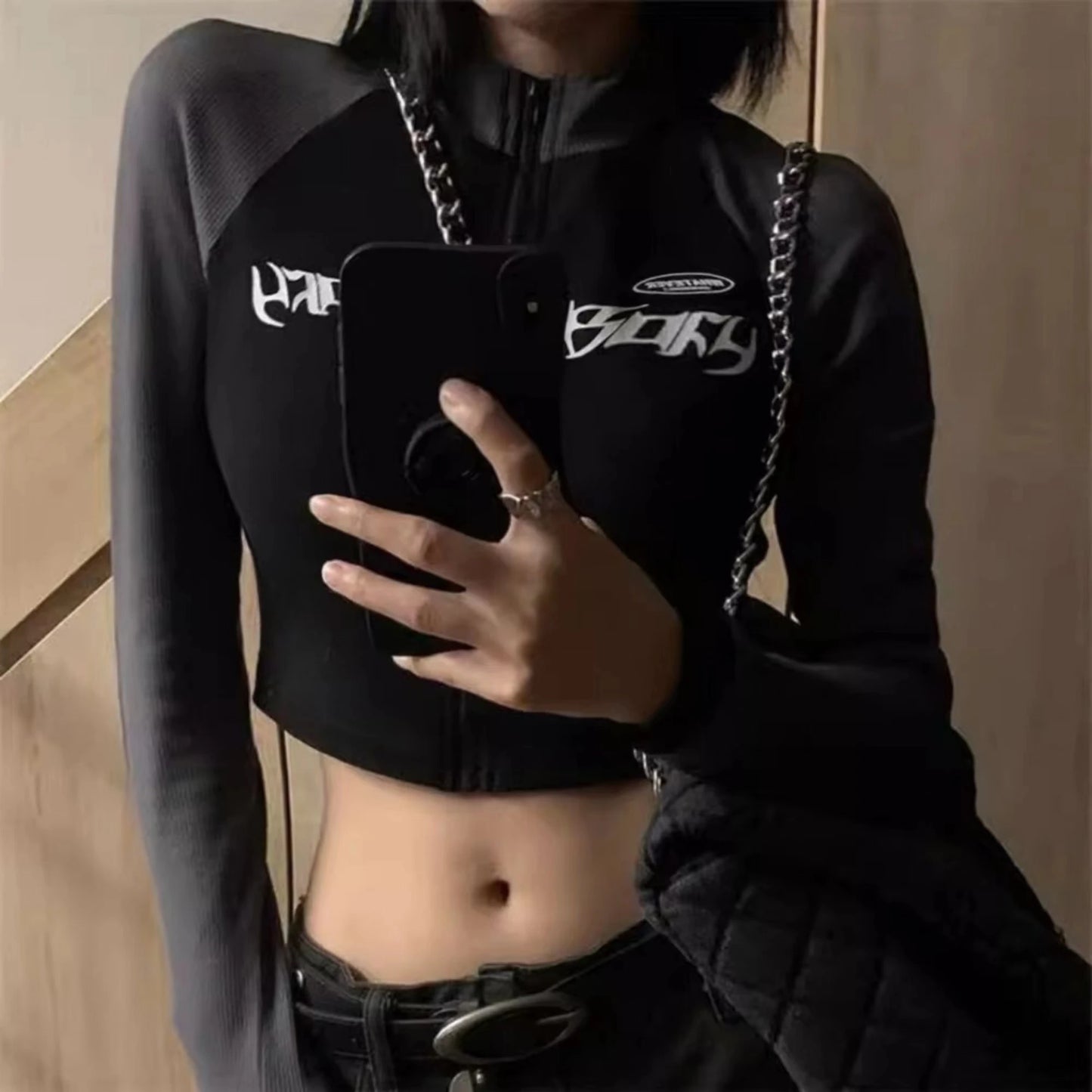 Y2K Vintage Top Jacket T-shirt Women Spring Summer Sexy O Neck Crop