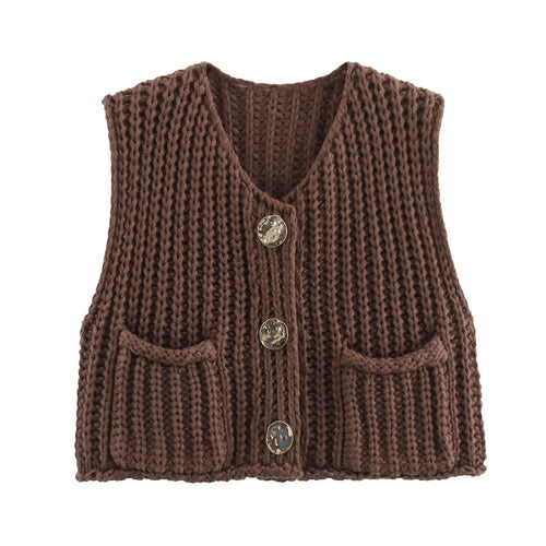 TRAF Spring Women's Knitted Vest Elegant Fashion Women Knit Vest