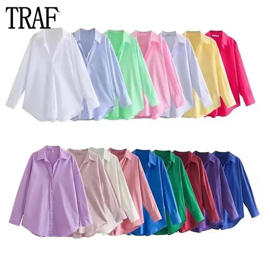 TRAF Women Shirt Multicolour Button Up Shirt Women Summer Long Sleeve