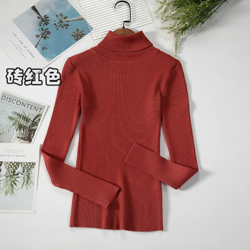 2024 Simple Women Turtleneck Sweater Winter Fashion Pullover Elastic