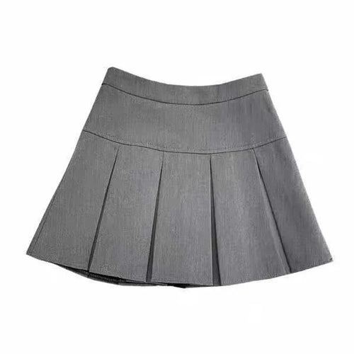 Vintage Gray Pleated Skirt Women Kawaii High Waist Mini Skirts Korean