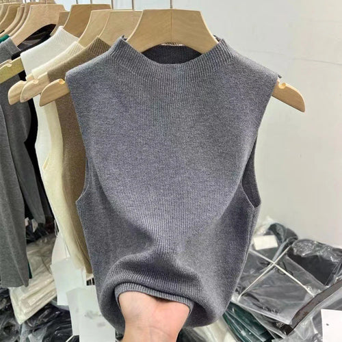 Women's Vest Tank Top Solid Color Knitted Tees T-Shirt Top Cropped Top