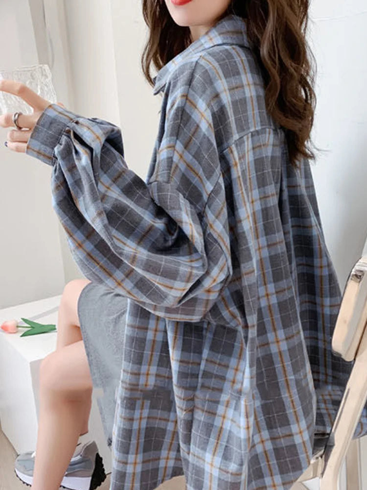 JMPRS Fashion Plaid Women Shirt Fashion Korean Oversize Tops Harajuku