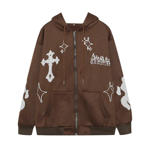 2023 European and American Autumn/Winter Hoodie Embroidered Cross