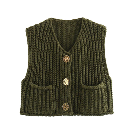 TRAF Spring Women's Knitted Vest Elegant Fashion Women Knit Vest