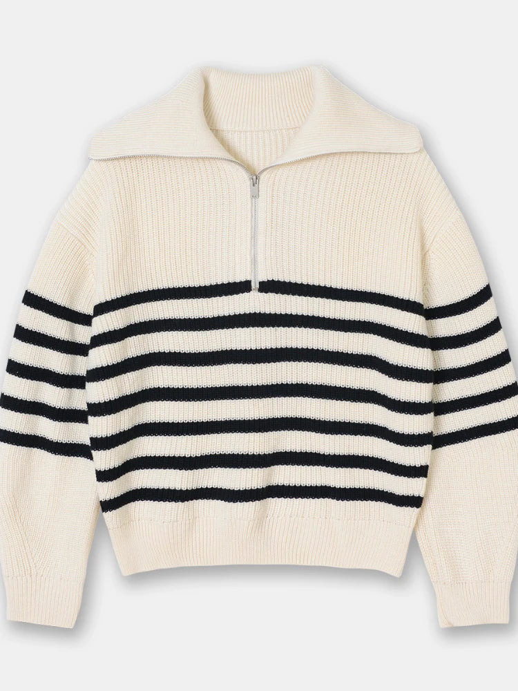 Women's Turtleneck Loose Lapel Striped Knitwear Women Pulovers New