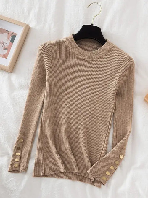 2024 women thick sweater pullovers khaki casual autumn winter button