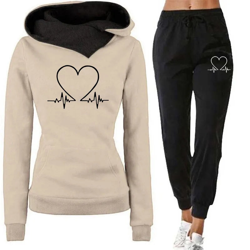 Woman Tracksuit Two Piece Set Winter Warm Hoodies+Pants Pullovers