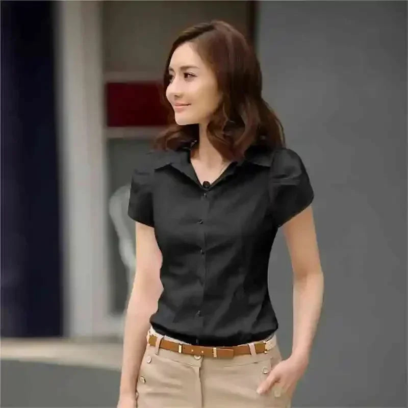 Women's Shirt 2024 Summer Women Top Female Black White Shirts Office