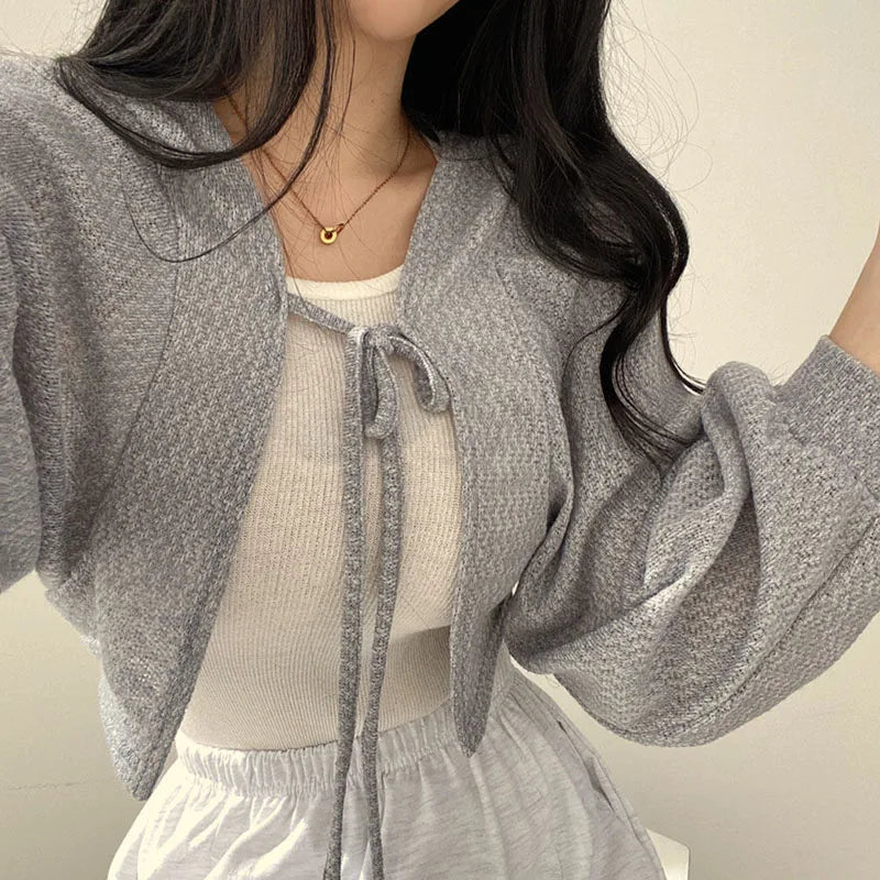 Lucyever White Knitted Cardigan Women Summer Thin Sunscreen Lace-Up